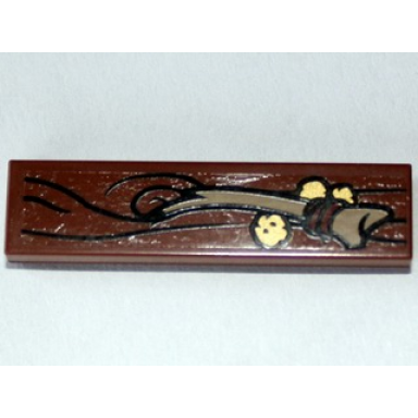 reddish brown tile 1 x 4 with wood grain bone and 3 gold pieces pattern sticker - set 79010