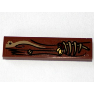 reddish brown tile 1 x 4 with wood grain 1 screw and bones pattern sticker - set 79010