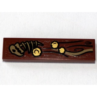 reddish brown tile 1 x 4 with wood grain animal skeleton and 3 gold pieces pattern sticker - set 79010