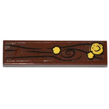 reddish brown tile 1 x 4 with wood grain and 3 gold coins pattern sticker - set 79008