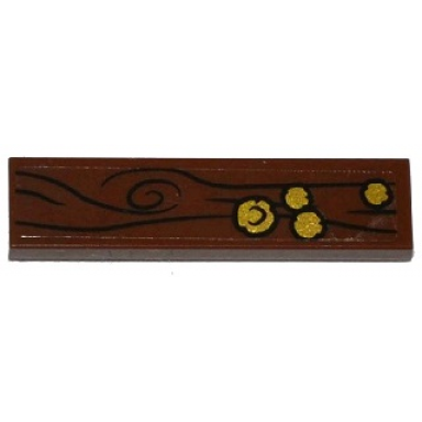 reddish brown tile 1 x 4 with wood grain and 4 gold coins 3 small 1 large pattern sticker - set 79008