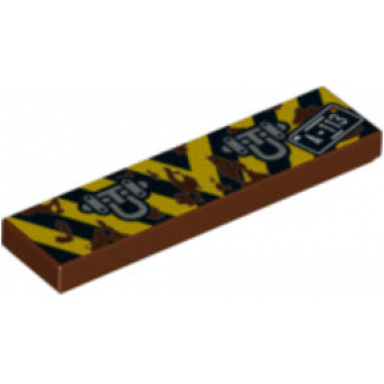 reddish brown tile 1 x 4 with black and yellow danger stripes silver tow rings and a-113 black corners pattern