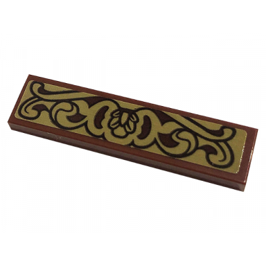 reddish brown tile 1 x 4 with dark red and dark tan scrollwork pattern sticker - set 76382