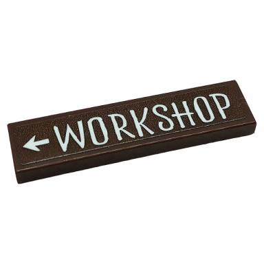 reddish brown tile 1 x 4 with white workshop and arrow pattern sticker - set 10275