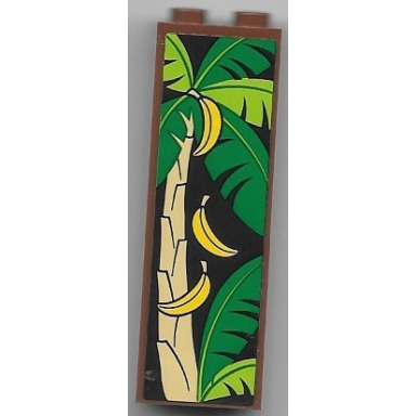 reddish brown brick 1 x 2 x 5 with bananas and palm tree with green and lime leaves pattern side a sticker - set 40529