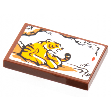 reddish brown tile 2 x 3 with orange tiger under tree art print pattern sticker - set 80108