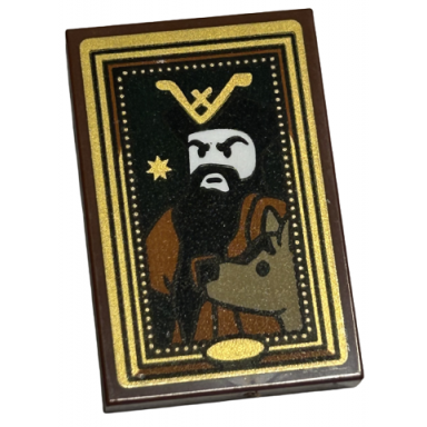 reddish brown tile 2 x 3 with picture of wizard with dog and star in gold frame pattern sticker - set 40577