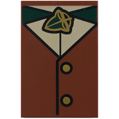 reddish brown tile 2 x 3 with tan shirt dark green acorn and 2 gold coat buttons pattern brickheadz frodo torso