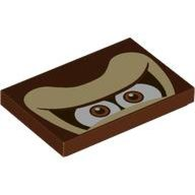 reddish brown tile 2 x 3 with tan forehead dark orange and white eyes on dark brown background pattern super mario donkey kong upper face
