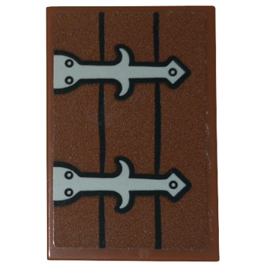 reddish brown tile 2 x 3 with wooden shutter and metal hinges pattern sticker - set 10332