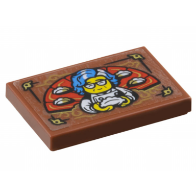 reddish brown tile 2 x 3 with chef with dumplings red fan and gold filigree pattern sticker - set 80116