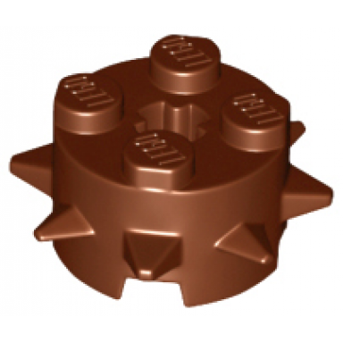reddish brown brick round 2 x 2 with spikes and axle hole