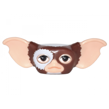 reddish brown minifigure head modified alien gremlin mogwai with light nougat ears and face white fur on head and around eye and dark brown eyes pattern
