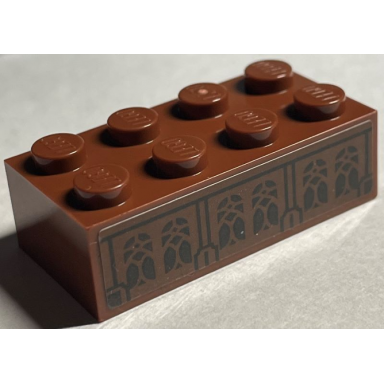 reddish brown brick 2 x 4 with 6 arched windows pillars and lines pattern sticker - set 76402