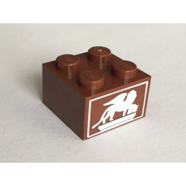reddish brown brick 2 x 2 with white winged lion pattern