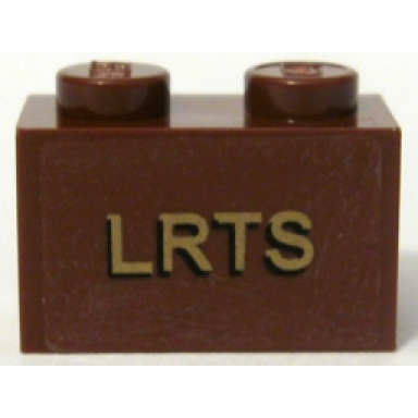 reddish brown brick 1 x 2 with gold lrts pattern sticker - set 10194