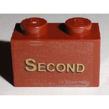reddish brown brick 1 x 2 with gold second pattern sticker - set 10194