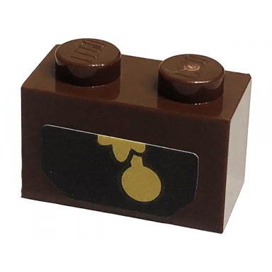 reddish brown brick 1 x 2 with gold clock pendulum cogsworth pattern sticker - set 43196