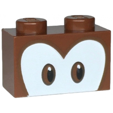 reddish brown brick 1 x 2 with black and reddish brown eyes on white background pattern super mario diddy kong upper face