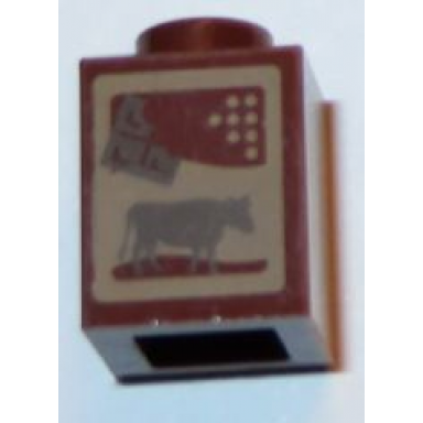 reddish brown brick 1 x 1 with dark brown cow and chocolate bar on dark tan background pattern chocolate milk carton