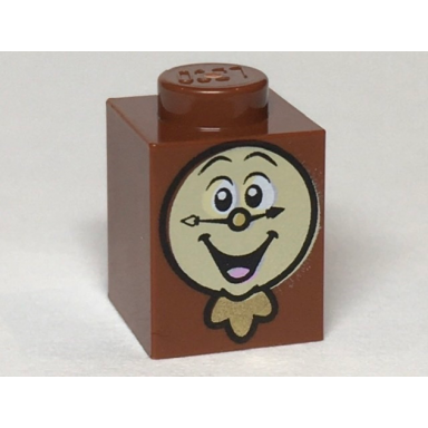 reddish brown brick 1 x 1 with cogsworth clock face pattern
