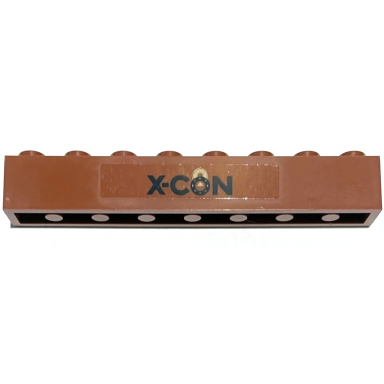 reddish brown brick 1 x 8 with dark blue x-con and gold circle pattern sticker - set 76192