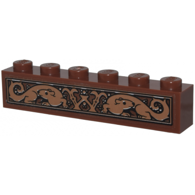 reddish brown brick 1 x 6 with medium nougat weasels and letter w in black border pattern sticker - set 76437