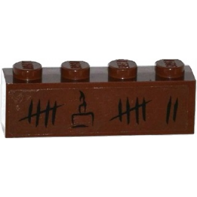 reddish brown brick 1 x 4 with tally marks and cake with candle pattern sticker - set 79008