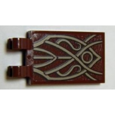 reddish brown tile modified 2 x 3 with 2 clips with vines pattern sticker - set 79006