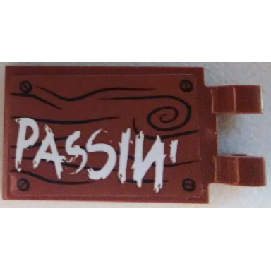 reddish brown tile modified 2 x 3 with 2 clips with white passin on wood grain background with 4 screws pattern sticker - set 70813