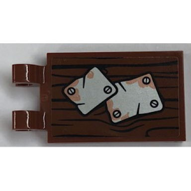 reddish brown tile modified 2 x 3 with 2 clips with worn plates pattern sticker - set 21310