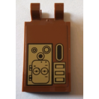 reddish brown tile modified 2 x 3 with 2 clips with gold mechanical pattern sticker - set 75059