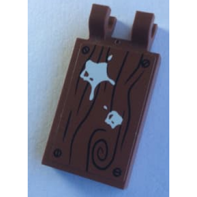 reddish brown tile modified 2 x 3 with 2 clips with white paint splotches on wood grain background pattern model left side sticker - set 70813