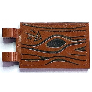 reddish brown tile modified 2 x 3 with 2 open o clips with wood grain black knot hole arrow and ik pattern sticker - set 70425
