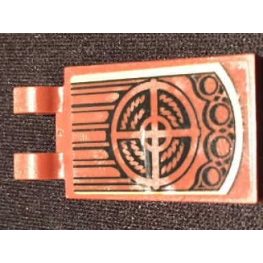 reddish brown tile modified 2 x 3 with 2 u clips with ornamented chair back pattern sticker - set 9474