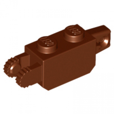 reddish brown hinge brick 1 x 2 locking with 1 finger vertical end and 2 fingers vertical end