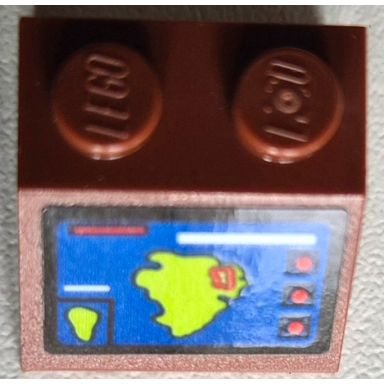 reddish brown slope 45 2 x 2 with screen with blue and lime isla nublar map and red buttons pattern sticker - set 76956