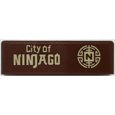 reddish brown panel 1 x 4 x 1 with tan city of ninjago and letter n inside geometric circle pattern sticker - set 70657