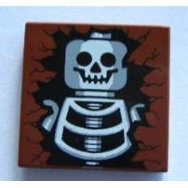 reddish brown tile 2 x 2 with skeleton skull and torso pattern