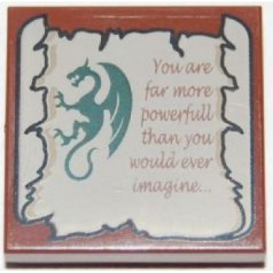 reddish brown tile 2 x 2 with dragon and scroll with you are far more powerfull than you would ever imagine.. pattern