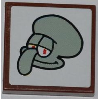 reddish brown tile 2 x 2 with squidward portrait pattern sticker - set 3818