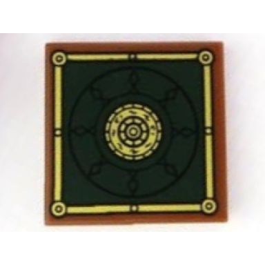 reddish brown tile 2 x 2 with black and gold concentric circles on dark green background with border pattern marvel comics book of cagliostro