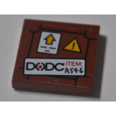 reddish brown tile 2 x 2 with warning sign dodc and item: a546 on white background pattern sticker - set 76083