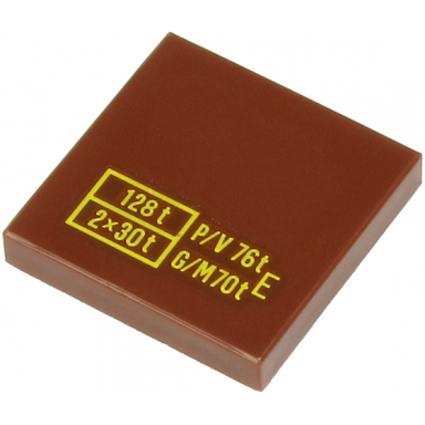 reddish brown tile 2 x 2 with yellow 128 t 2x30 t p v 76t g m70t and e pattern