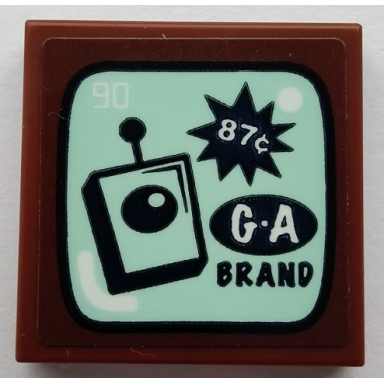 reddish brown tile 2 x 2 with 90 87â¢ g-a brand and remote control on light aqua screen pattern sticker - set 75551
