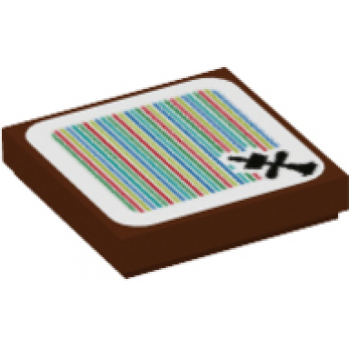 reddish brown tile 2 x 2 with super mario scanner code bowsers airship mast pattern sticker - set 71391