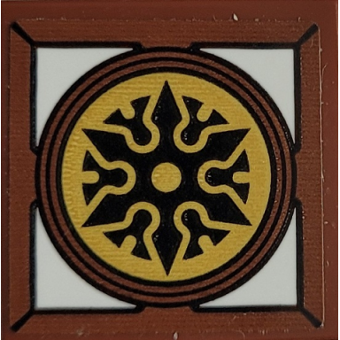 reddish brown tile 2 x 2 with black shuriken throwing star on gold background in frame with white corners pattern sticker - set 71767