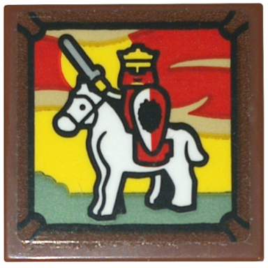 reddish brown tile 2 x 2 with horse and knight painting pattern sticker - set 10332