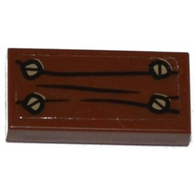 reddish brown tile 1 x 2 with wood grain and 4 dark tan screws pattern sticker - set 79008