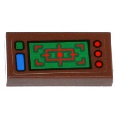 reddish brown tile 1 x 2 with target head-up display hud and blue green and red buttons pattern sticker - set 79120